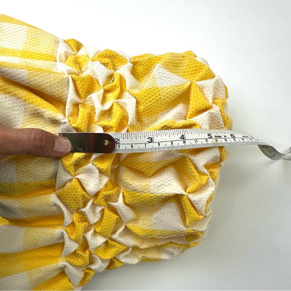 60s Vintage Gingham smocked mesh womens Sunhat yellow white Packable stretch fit - Picture 10 of 11